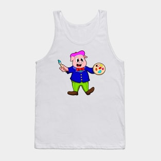 Pig as Painter with Brush & Paint Tank Top